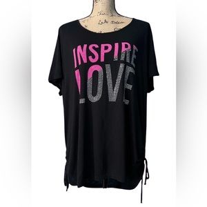 LB Plus Size Black Drawstring Rhinestone Hot Pink and Silver T Shirt Siz…